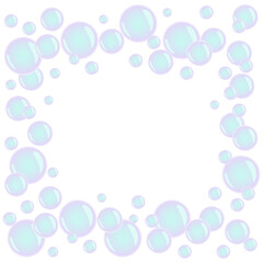 Soap bubble frame in neon colors on a white background with copy space, vector