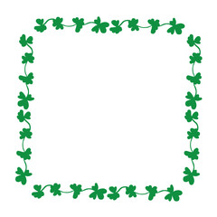 Square frame with clover plant and place for your text. Vector illustration on a white background. Template for design, print, invitation or background.
