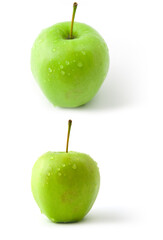 wet green apple in two views