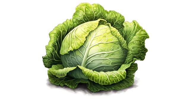 głowa kapusty, ilustracja 2d, kapusta na białym tle