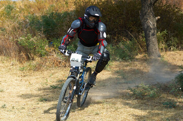 Mountain biker on downhill race