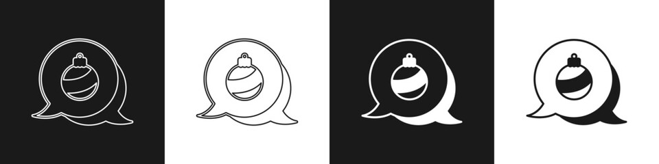 Set Christmas ball icon isolated on black and white background. Merry Christmas and Happy New Year. Vector