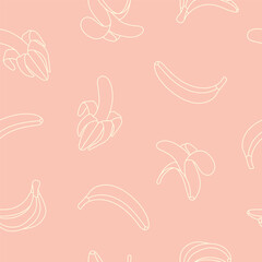 Cute Simple Yellow Outlined Bananas on Pink Background Surface Design Textiles Seamless Repeat Pattern Design Eps 10 Vector