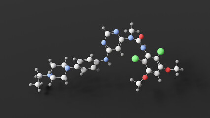 infigratinib molecule, molecular structure, truseltiq, ball and stick 3d model, structural chemical formula with colored atoms