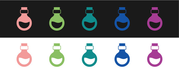 Set Glass bottle with magic elixir icon isolated on black and white background. Computer game asset. Vector