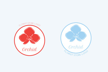 Vector set of  florist store logo with orchid flower in blue or red, wedding Florist logo template