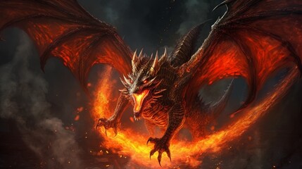 Flying fire dragon. Generative AI