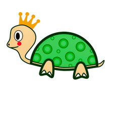green turtle red cheeks cartoon drawing  with gold crown transparent background 