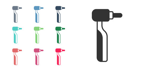 Black Tooth drill icon isolated on white background. Dental handpiece for drilling and grinding tools. Set icons colorful. Vector