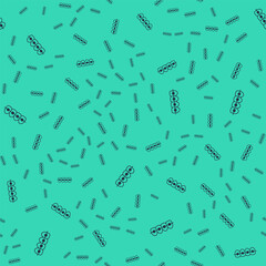 Black Teeth with braces icon isolated seamless pattern on green background. Alignment of bite of teeth, dental row with with braces. Dental concept. Vector