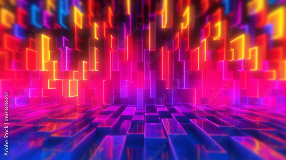 Wall mural abstract neon cube lights for background. generative ai