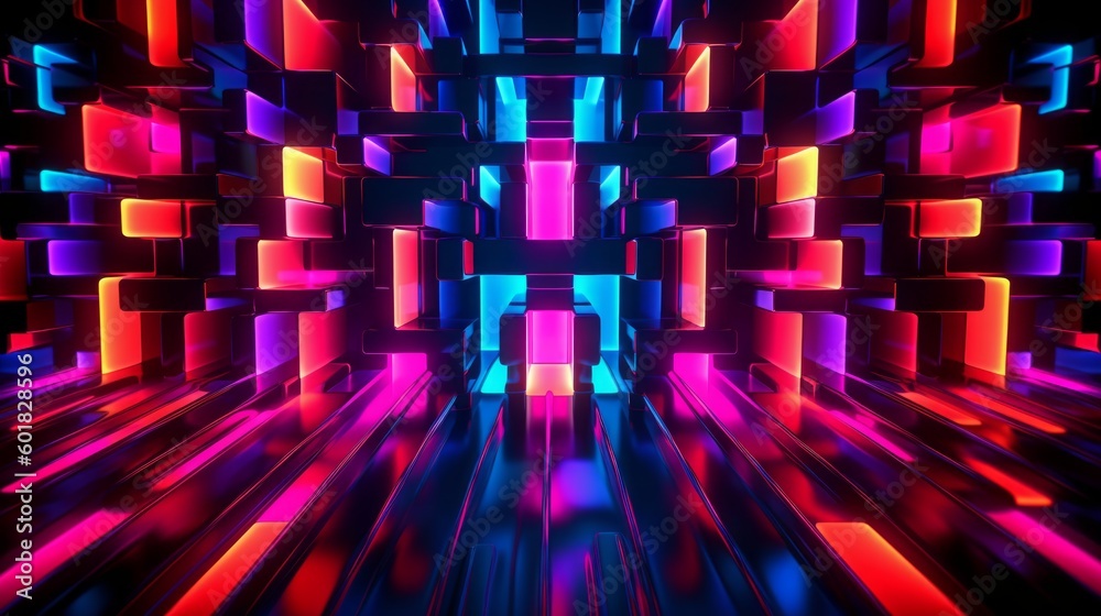 Sticker abstract neon cube lights for background. generative ai