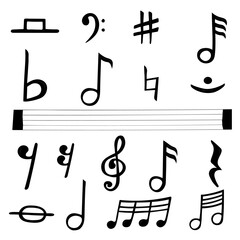 Music notes icons set. Musical key signs. Vector musical symbols on white background.