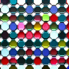 107 Hexagonal Tiles: A modern and geometric background featuring hexagonal tiles in contrasting and vibrant colors that create a dynamic and edgy look5, Generative AI