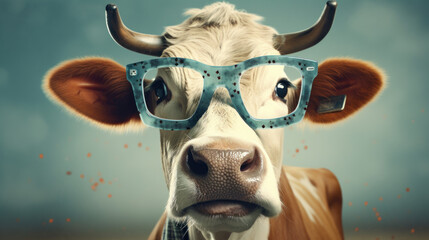 The Spectacled Bovine: A Captivating Portrait of a Cow with Glasses. Generative AI