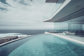 Fototapeta na wymiar large swimming pool in an oceanfront apartment with ocean view ai generated 