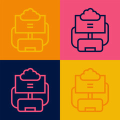 Pop art line Cloud database icon isolated on color background. Cloud computing concept. Digital service or app with data transferring. Vector