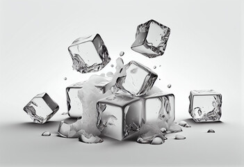Small ice cubes on white background isolated hyper realistic. Generative AI