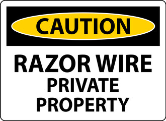 Caution Sign Razor Wire, Private Property Sign