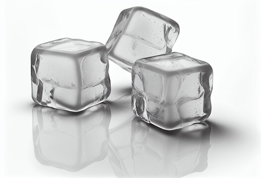 Small ice cubes on white background isolated hyper realistic. Generative AI