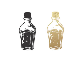 Dropper Bottle Drawing. Small Glass Bottle. Vector line Drawing.