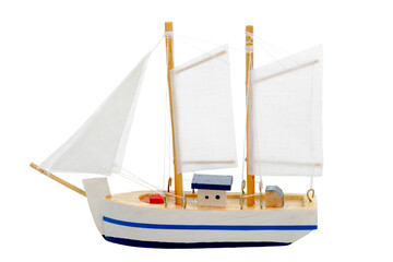 toy sailing boat on white background