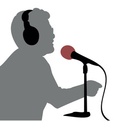 vector, hombre, locutor, radio, orador, oratoria, masculino, solo, mesa, micr&oacute;fono, volumen, radiof&oacute;nica, &eacute;ter, frecuencia, am, fm, auriculares, oreja, o&iacute;dos, boca, esponja, rojo