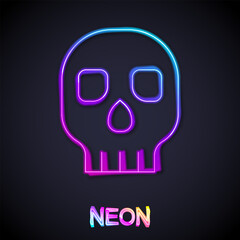 Glowing neon line Skull icon isolated on black background. Happy Halloween party. Vector