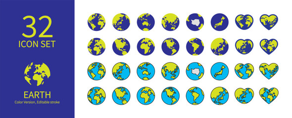 Earth icon set from various directions - obrazy, fototapety, plakaty