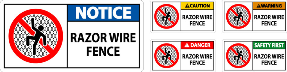 Danger Sign Razor Wire Fence On White Background