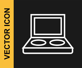 White line Eye shadow palette with brush icon isolated on black background. Vector