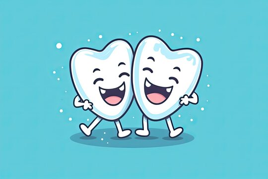 illustration of cute happy Tooth mascot or character. Happy dentist day, tooth sketch for your design. Image generated by artificial intelligence