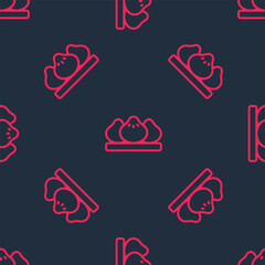 Red line Dumpling icon isolated seamless pattern on black background. Traditional chinese dish. Vector