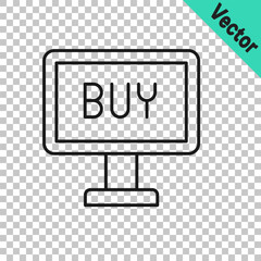 Black line Buy button icon isolated on transparent background. Vector