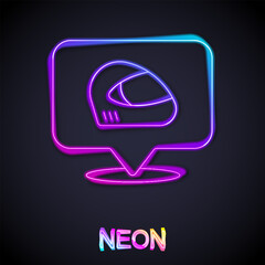 Glowing neon line Racing helmet icon isolated on black background. Extreme sport. Sport equipment. Vector