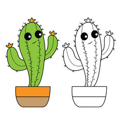 Vector cactus hand drawn coloring page illustration art and simple design