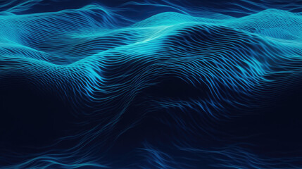abstract blue background with technology waves, ocean mouvement futuristic illustration, AI  