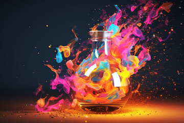 Abstract colorful bottle.trendy dynamic art with glowing effect. bright color art 3d render.