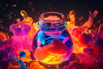 Abstract colorful bottle .bright color art. 3d render.