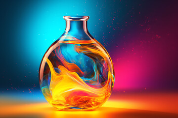 Abstract bottle background texture. trendy dynamic art with glowing effect. bright color fluid art 3d render.magic science