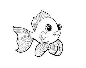 Cartoon goldfish in black and white style for coloring. Vector illustration