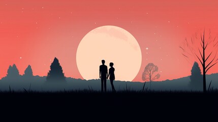 Minimal illustration of a couple in love, book novel cover style