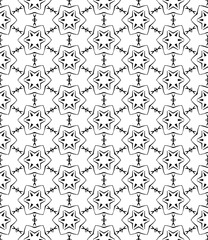 Black and white seamless abstract pattern. Background and backdrop. Grayscale ornamental design. Mosaic ornaments. Vector graphic illustration. EPS10.