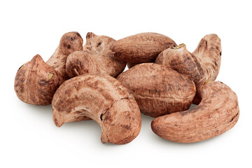Fototapeta na wymiar cashew nuts heap with shell isolated on white background