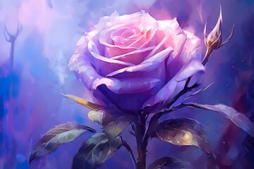 Purple rose wall decor, in the style of digital art techniques with soft and dreamy atmosphere