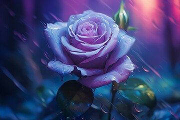Purple rose wall decor, in the style of digital art techniques with soft and dreamy atmosphere