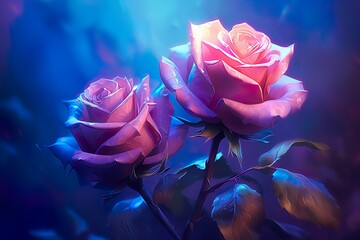 Purple rose wall decor, in the style of digital art techniques with soft and dreamy atmosphere