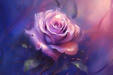 Purple rose wall decor, in the style of digital art techniques with soft and dreamy atmosphere