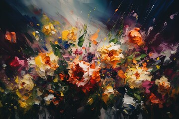 Naklejka na ściany i meble Abstract oil painting of flowers. Generative AI