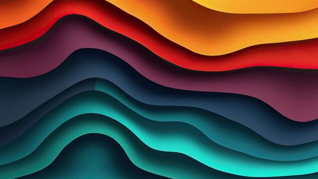 Abstract wavy liquid motion video background, colored layered forms, wave paper cut, multi-layered color fields, multilayered folding graphics, sculptural paper fluid with slow dissolving effect